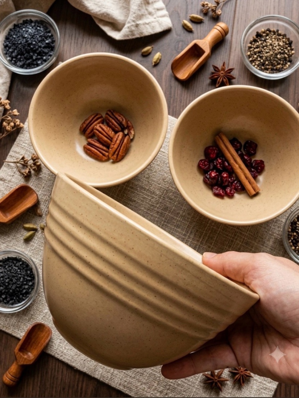 3 GIBSON Tan Deep Cereal Bowls